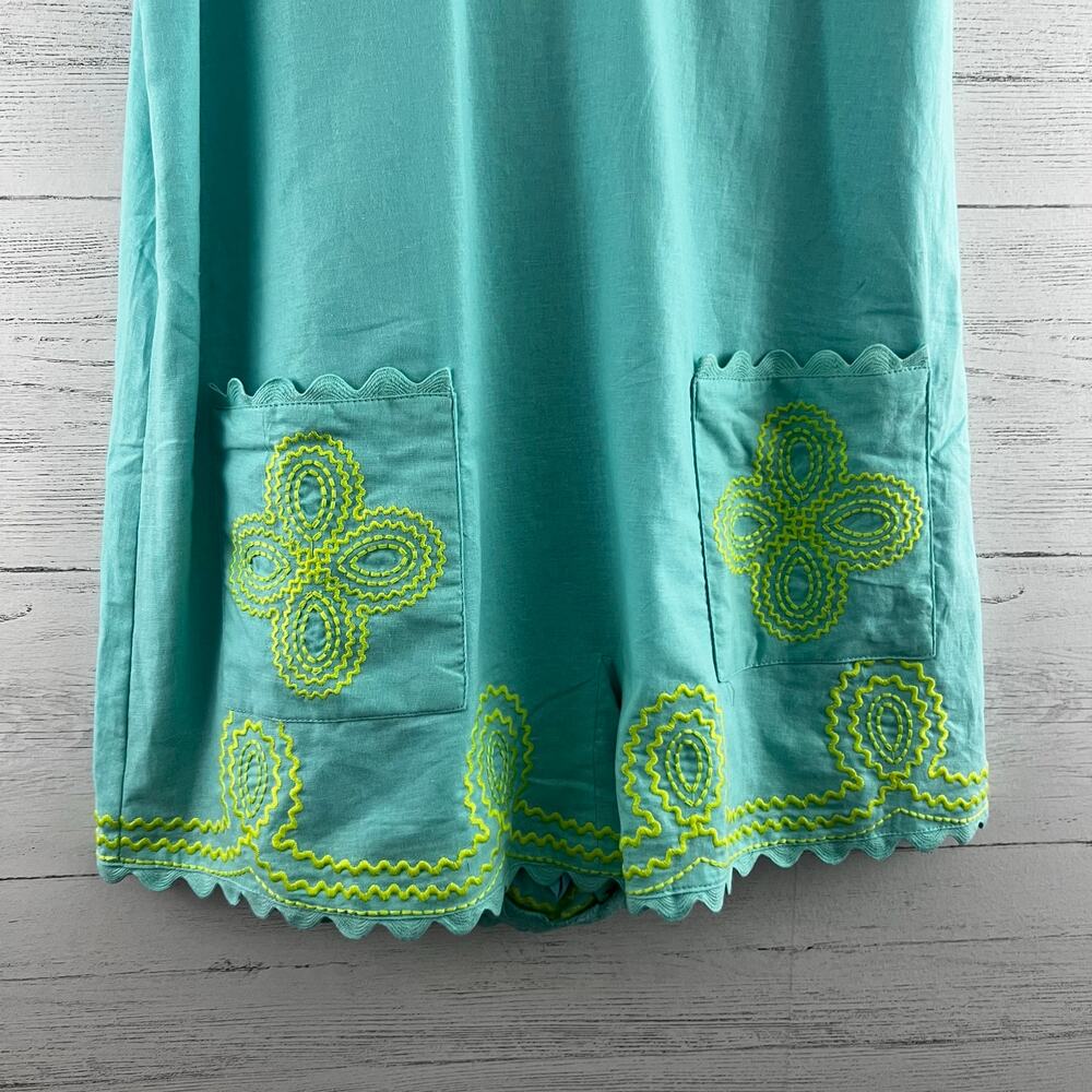 J. Marie Makenna Blue and Green Embroidered Romper Size S - Picture 5 of 6